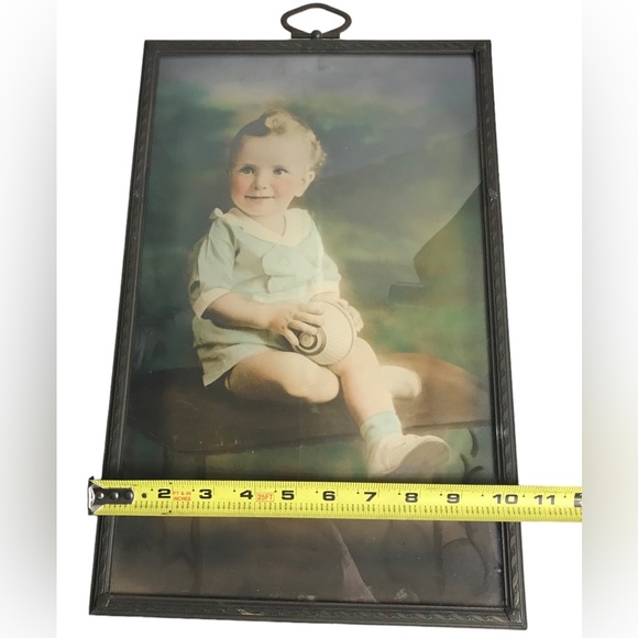 Antique Baby Photo Convex Bubble Glass Frame 10.5 X 16.5” Rectangle Colorized - Picture 4 of 13